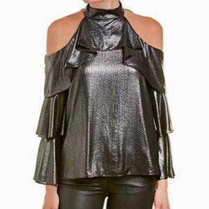 Parker Black Metallic Cold Shoulder Top XS NWT